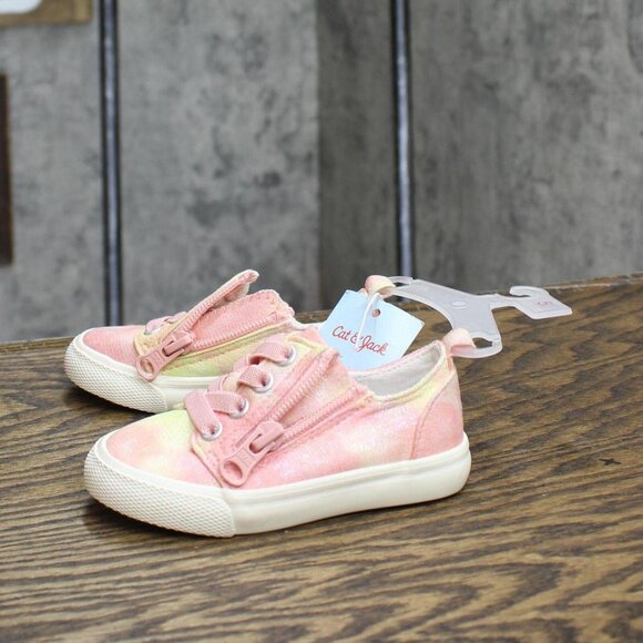 Cat & Jack Toddler Girls Luka Tie-Dye Double Zipper Sneakers 87834400 Pink 5T - Picture 2 of 7